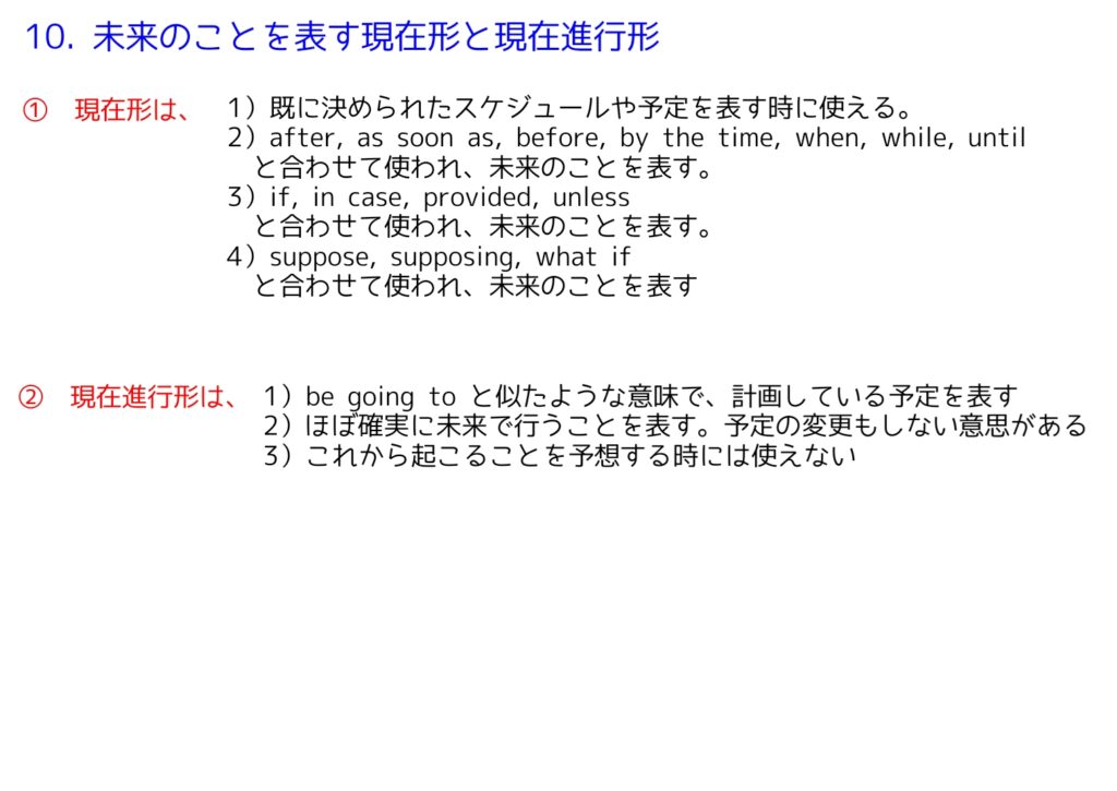 未来を表す現在形と現在進行形のまとめ画像